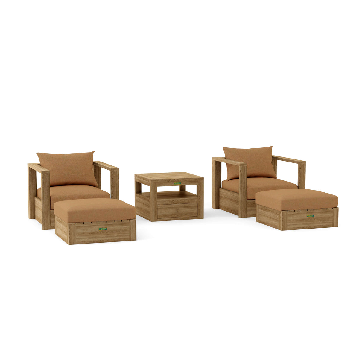Copacabana 5-Piece Teak Modular Lounge Set (SET-154) in Canvas Teak cushion fabric