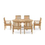 Bahama Brianna 7-Piece Extension Dining Set, front view studio product photo, natural teak finish