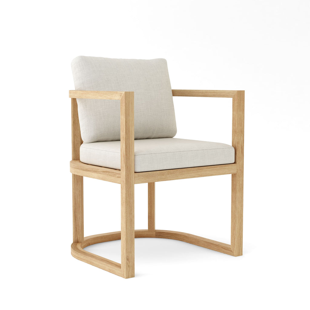 Junus teak and wicker dining armchair with included cushions, front angle