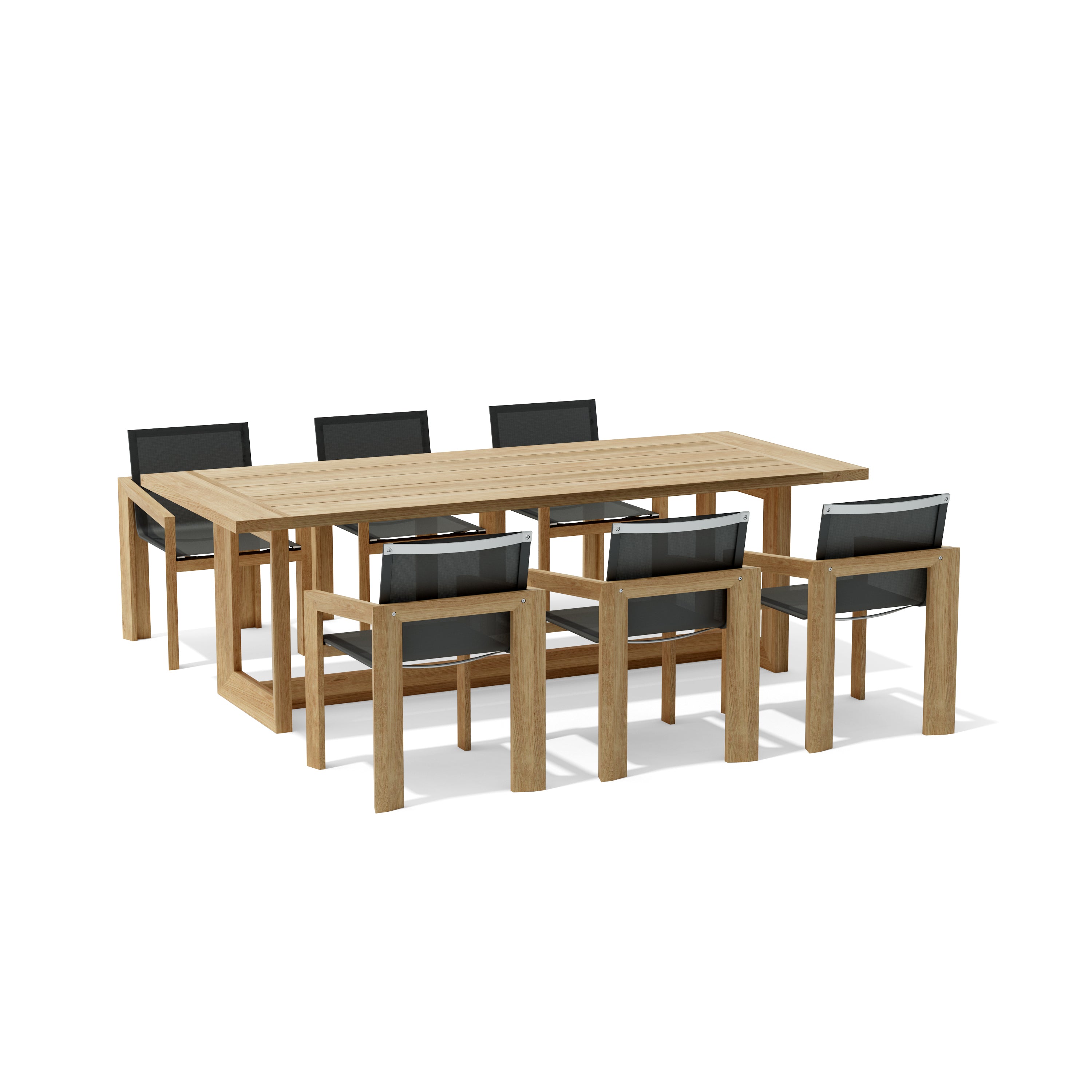 Smyrna seven-piece teak dining set with sling armchairs